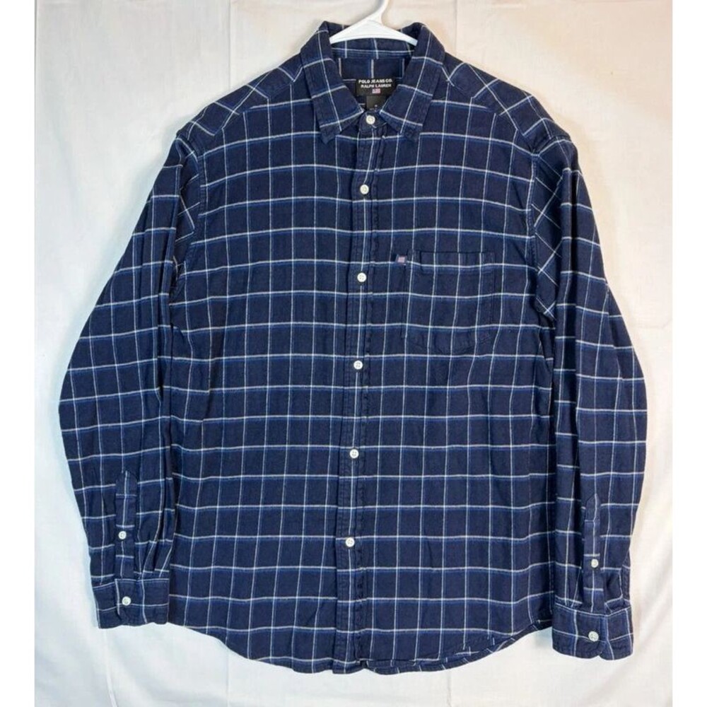 Polo Jeans Co. Ralph Lauren L/S Button Flannel Shirt Navy Plaid Men’s Medium